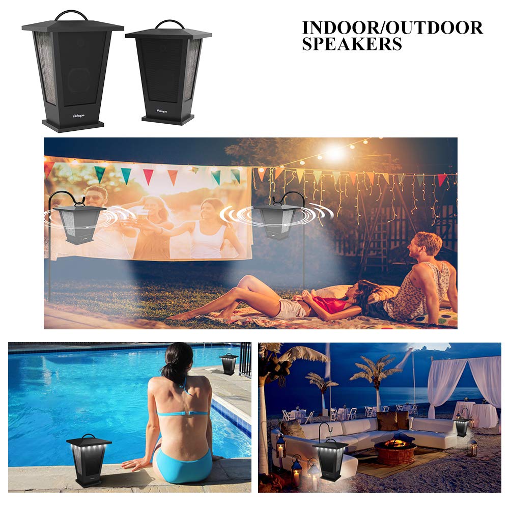 Pinao Black Waterproof Bluetooth Speakers 2 Packs 20W with LED Lights M850348