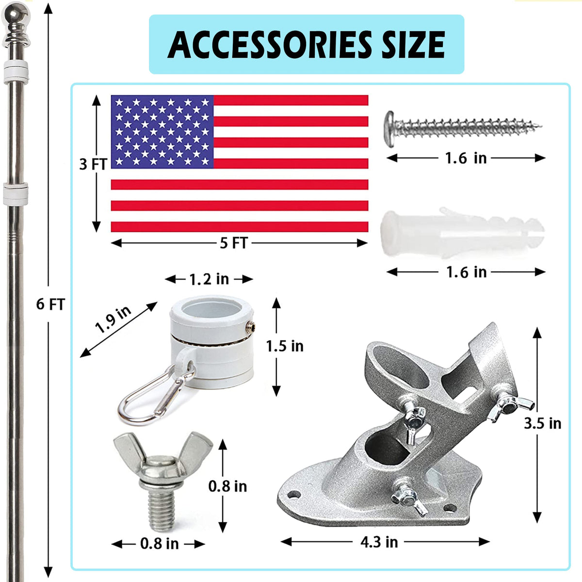 6FT Tangle Free Spinning Metal Flag Pole Kit with 3x5 Flag E1358