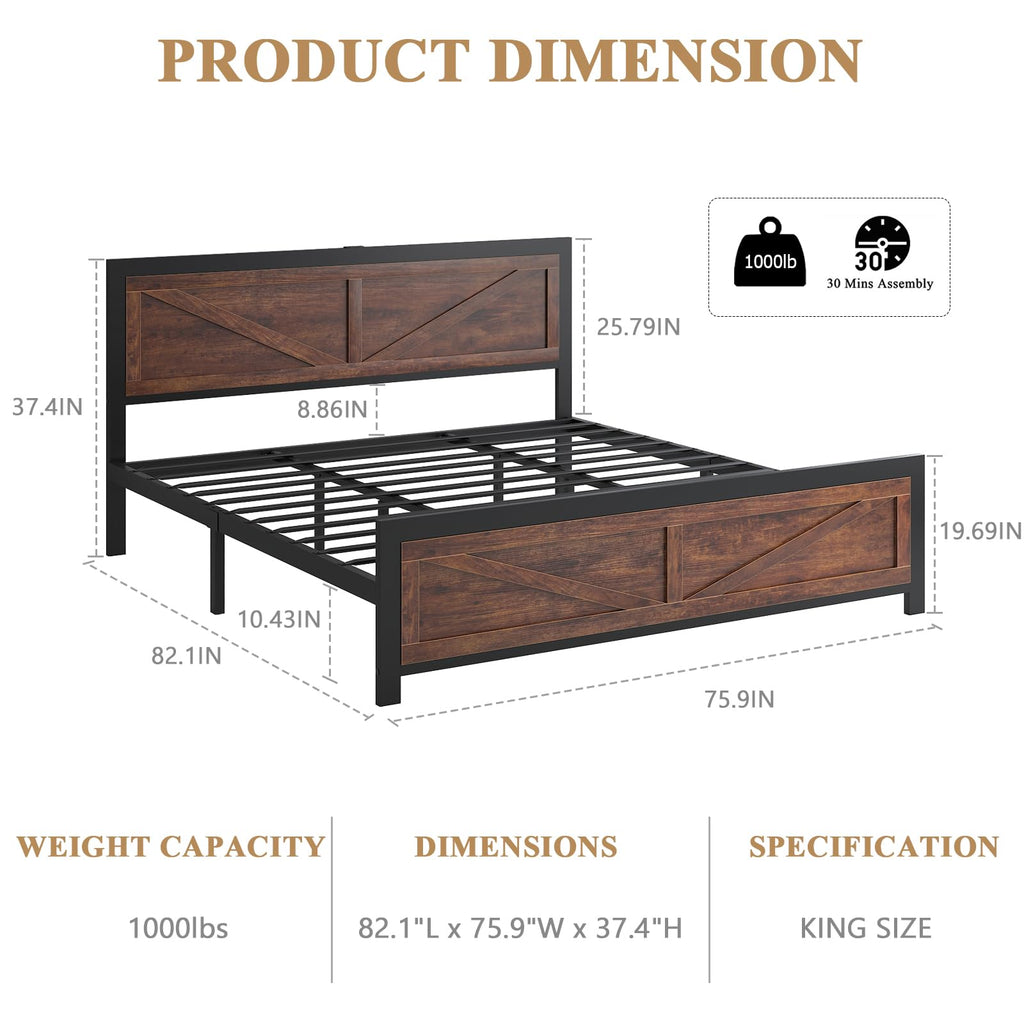 King Size Led Bed Frame with USB Charging Station I6800