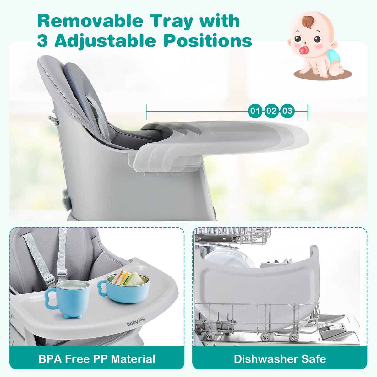 8 in 1 Convertible High Chair with Removable Tray D89393