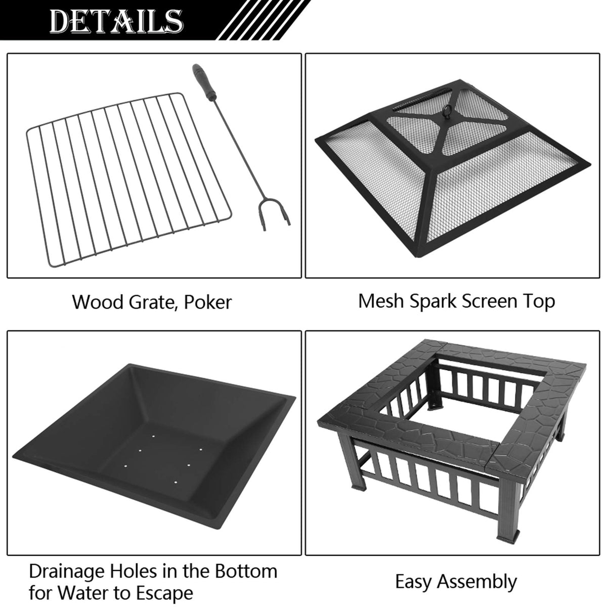 32-inch Metal Outdoor Fire Pit with Fireplace Screen L654687