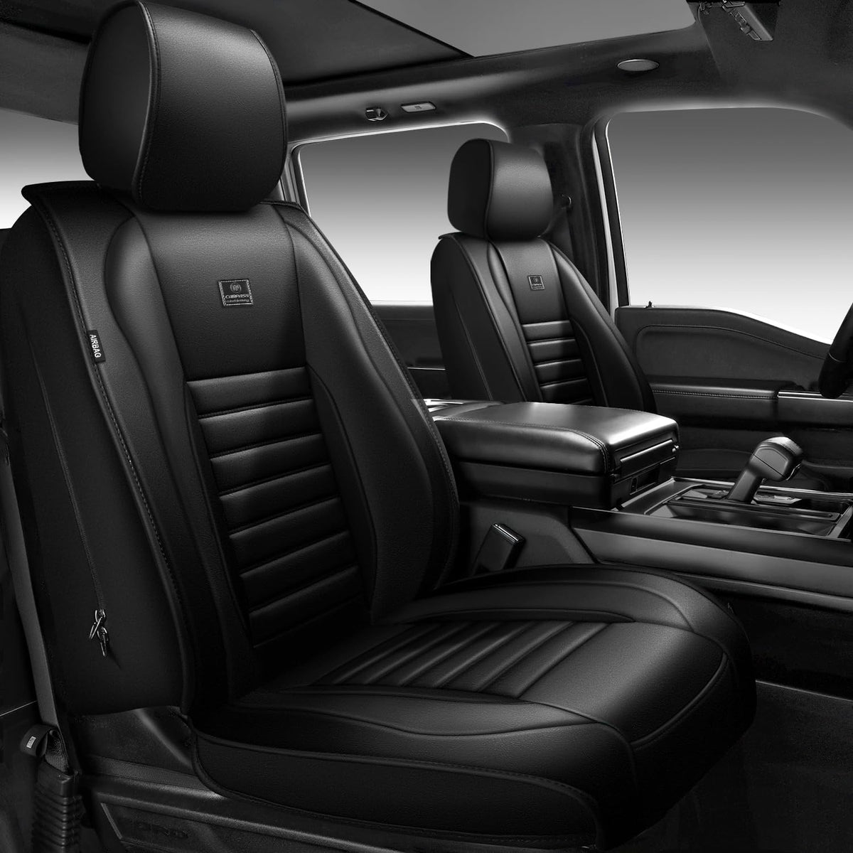 Nappa Leather Car Seat Covers Full Set, Waterproof Anti-Slip, Black C847069