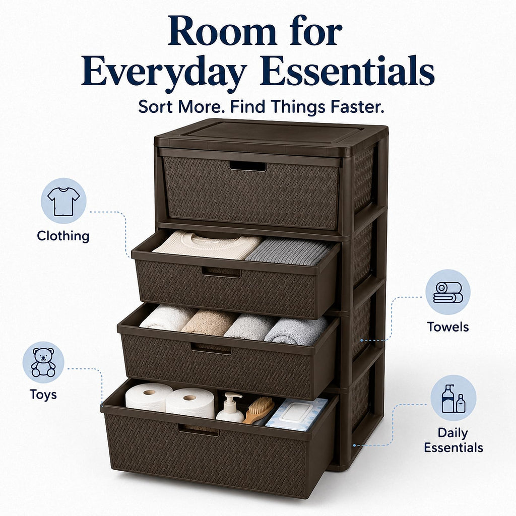 4 Drawer Brown Plastic Storage Tower L307