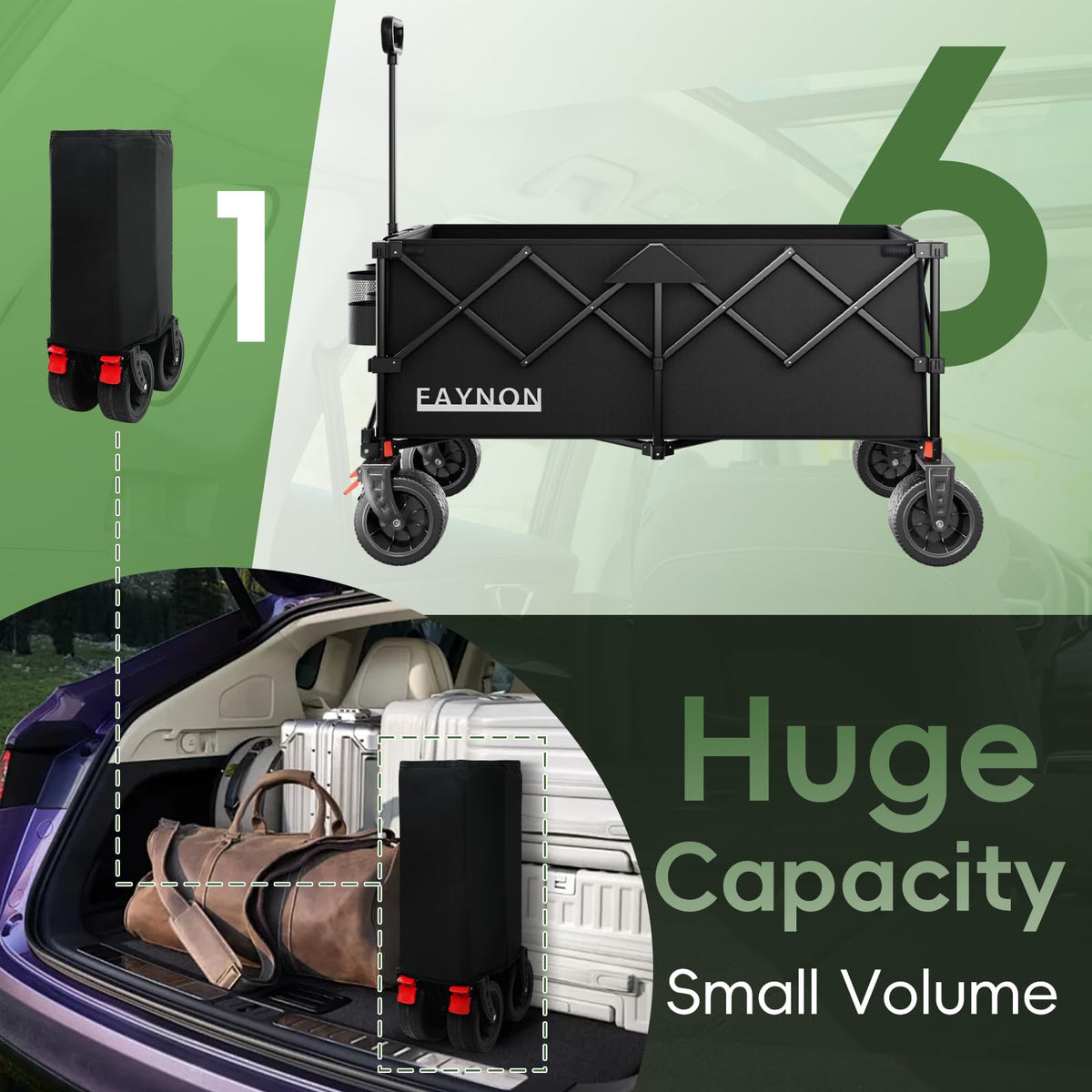 46" Collapsible Foldable Extended Wagon, 500LB Weight Capacity with 280L Heavy Duty Folding Cart, Black B7022