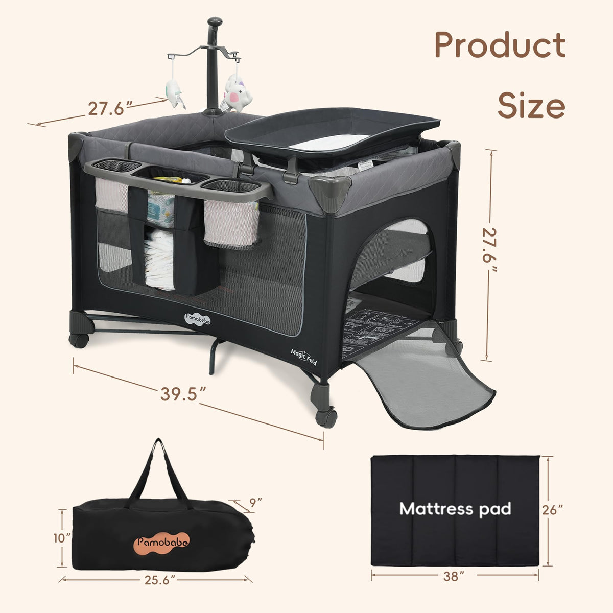 Grey Foldable Playard with Bassinet and Changing Table K420
