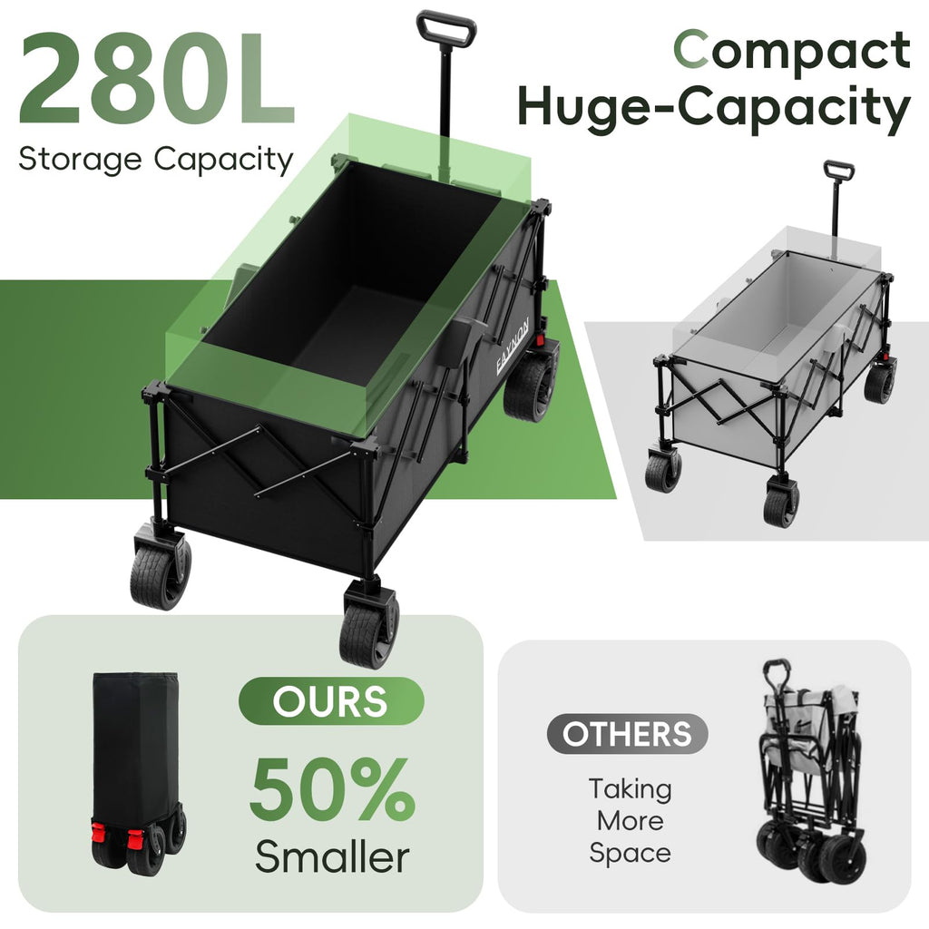 46" Collapsible Foldable Extended Wagon, 500LB Weight Capacity with 280L Heavy Duty Folding Cart, Black B7022