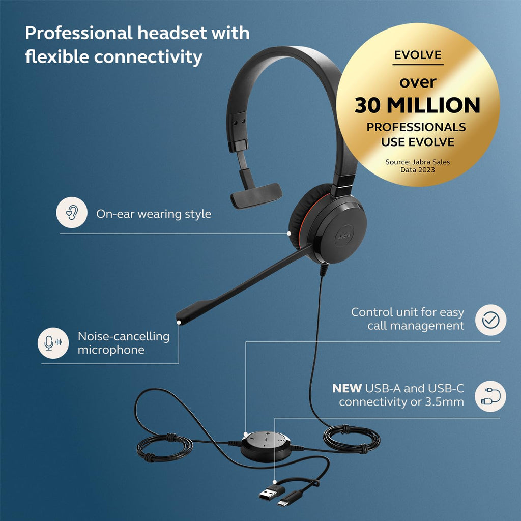 Wired Single-Ear Headset with Mic, Noise-Canceling Microphone, Black H1387