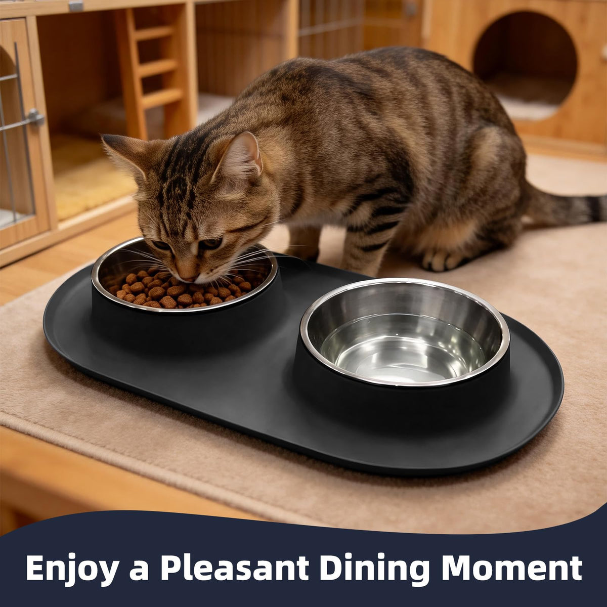 Stainless Steel Cat Food Bowls with Non-Slip Mat, 1.5 Cups Each A448258