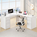 White L Shaped Desk with Drawers H392