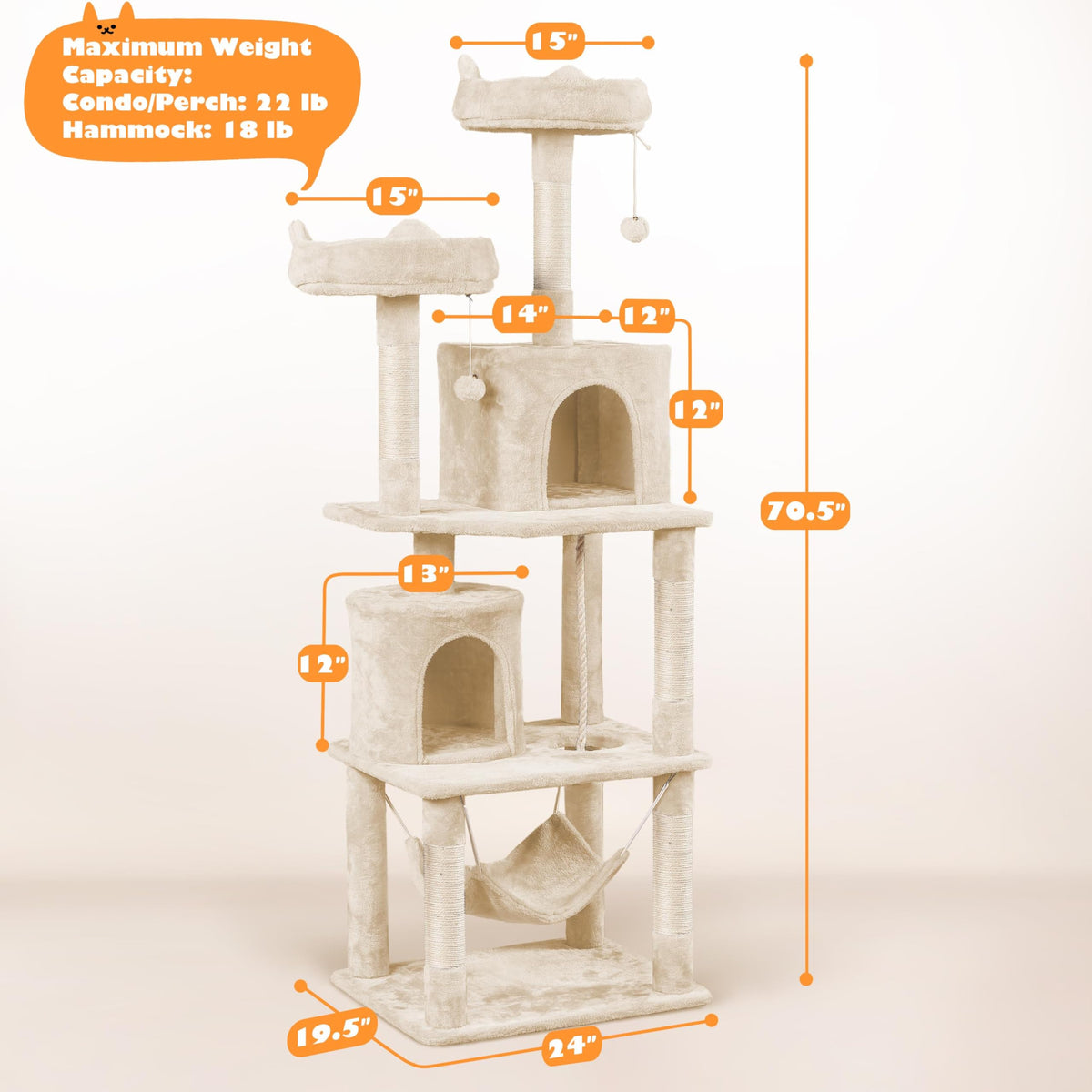 Beige 70.5in Multi-Level Cat Tree P9662
