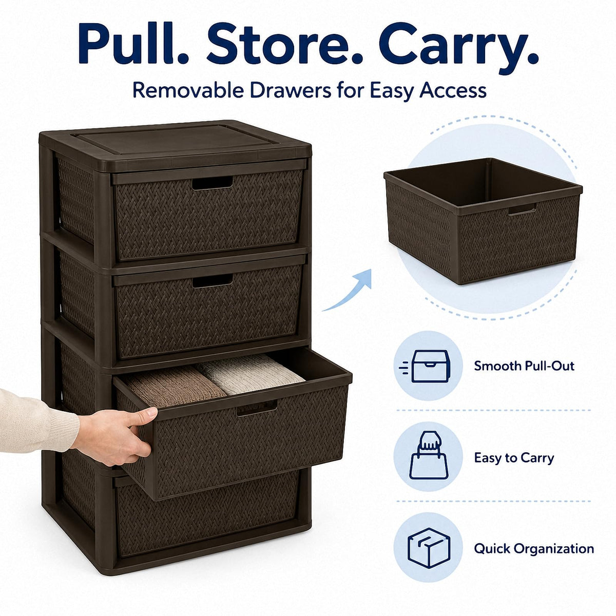 4 Drawer Brown Plastic Storage Tower L307