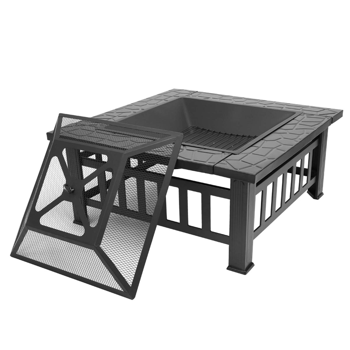 32-inch Metal Outdoor Fire Pit with Fireplace Screen L654687