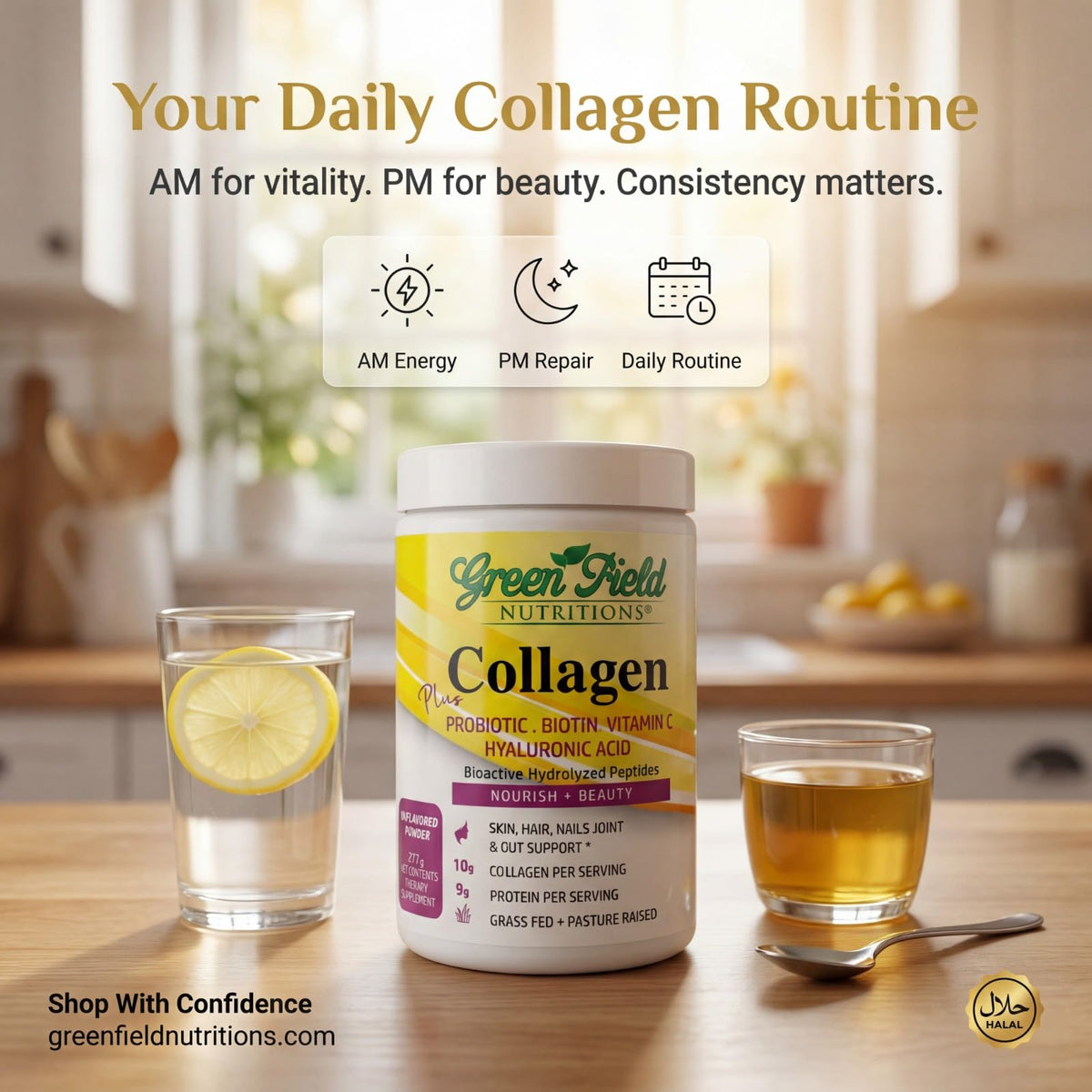 Halal Collagen Peptides Powder 9g Probiotic Biotin 277g N974