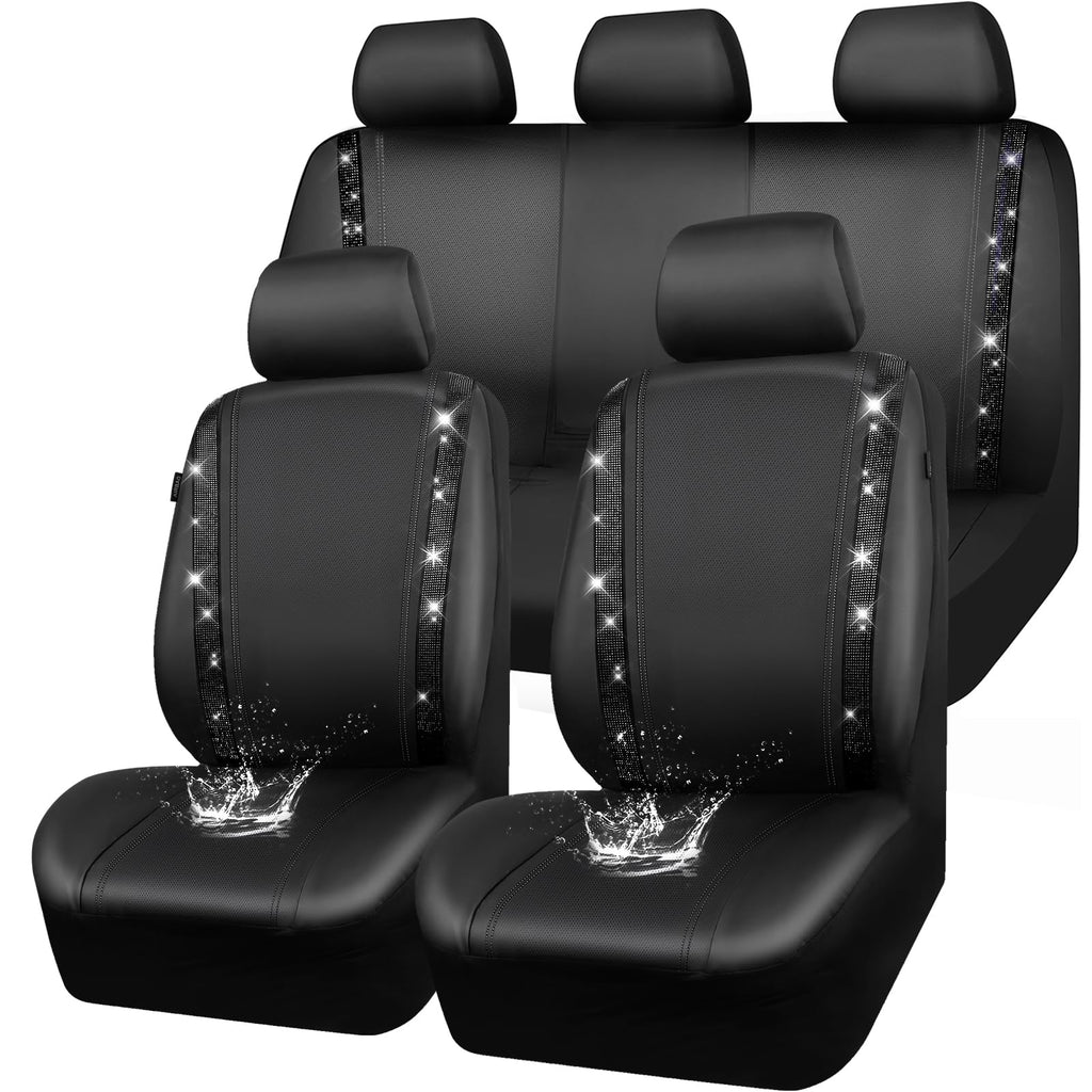 Leather Bling Diamond Car Seat Covers Full Set T8016