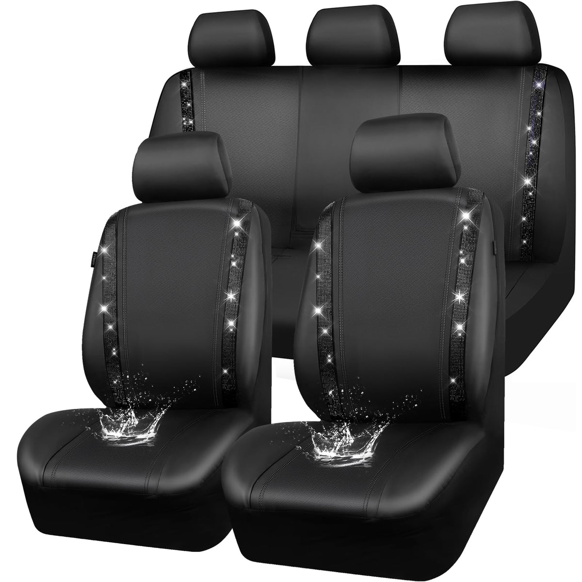 Leather Bling Diamond Car Seat Covers Full Set T8016