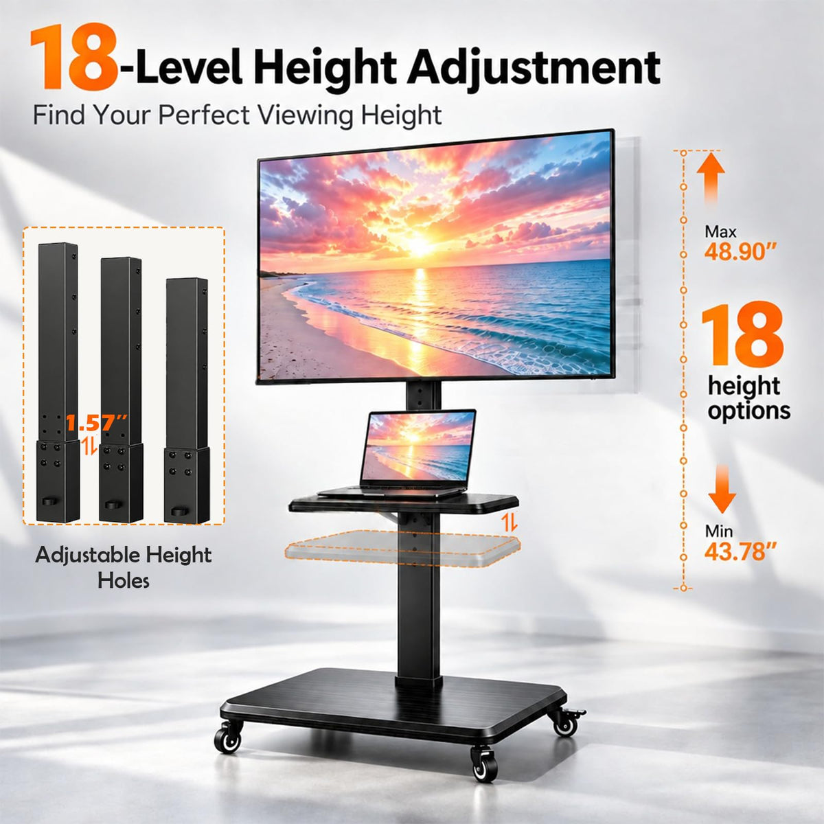 Rolling TV Stand with Wheels for 30-75 Inch TVs D8190