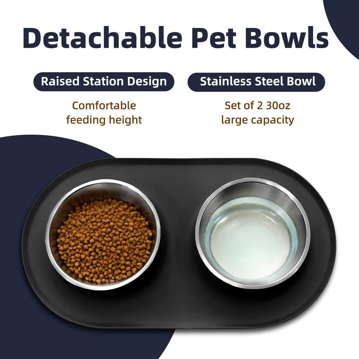 Stainless Steel Cat Food Bowls with Non-Slip Mat, 1.5 Cups Each A448258