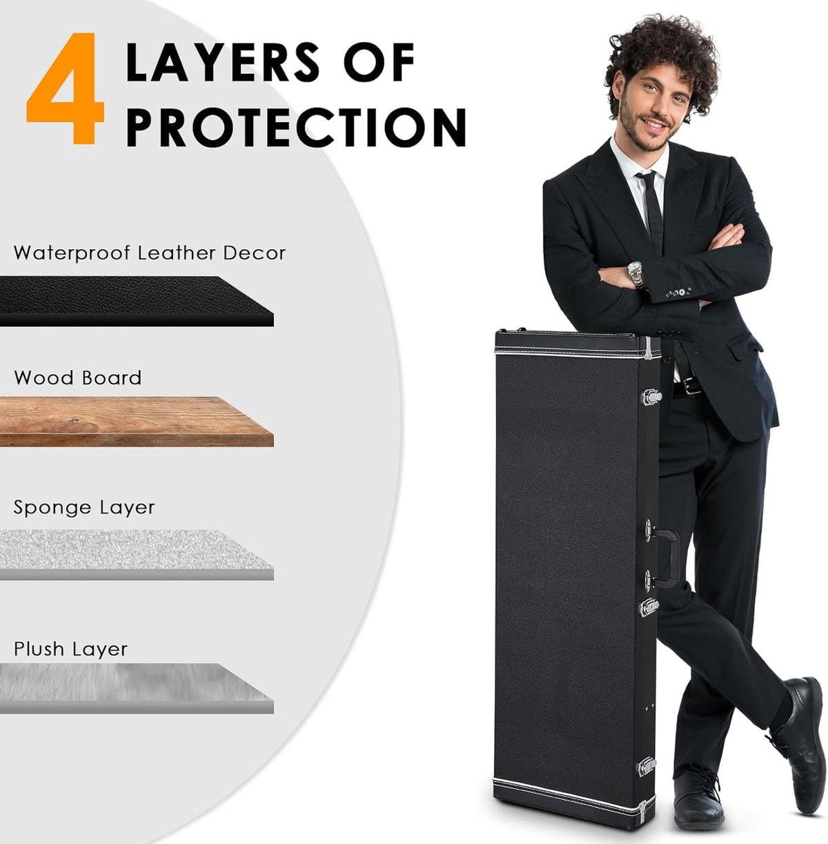 39-Inch Electric Guitar Hard Case with Thickened Padding, Black K664