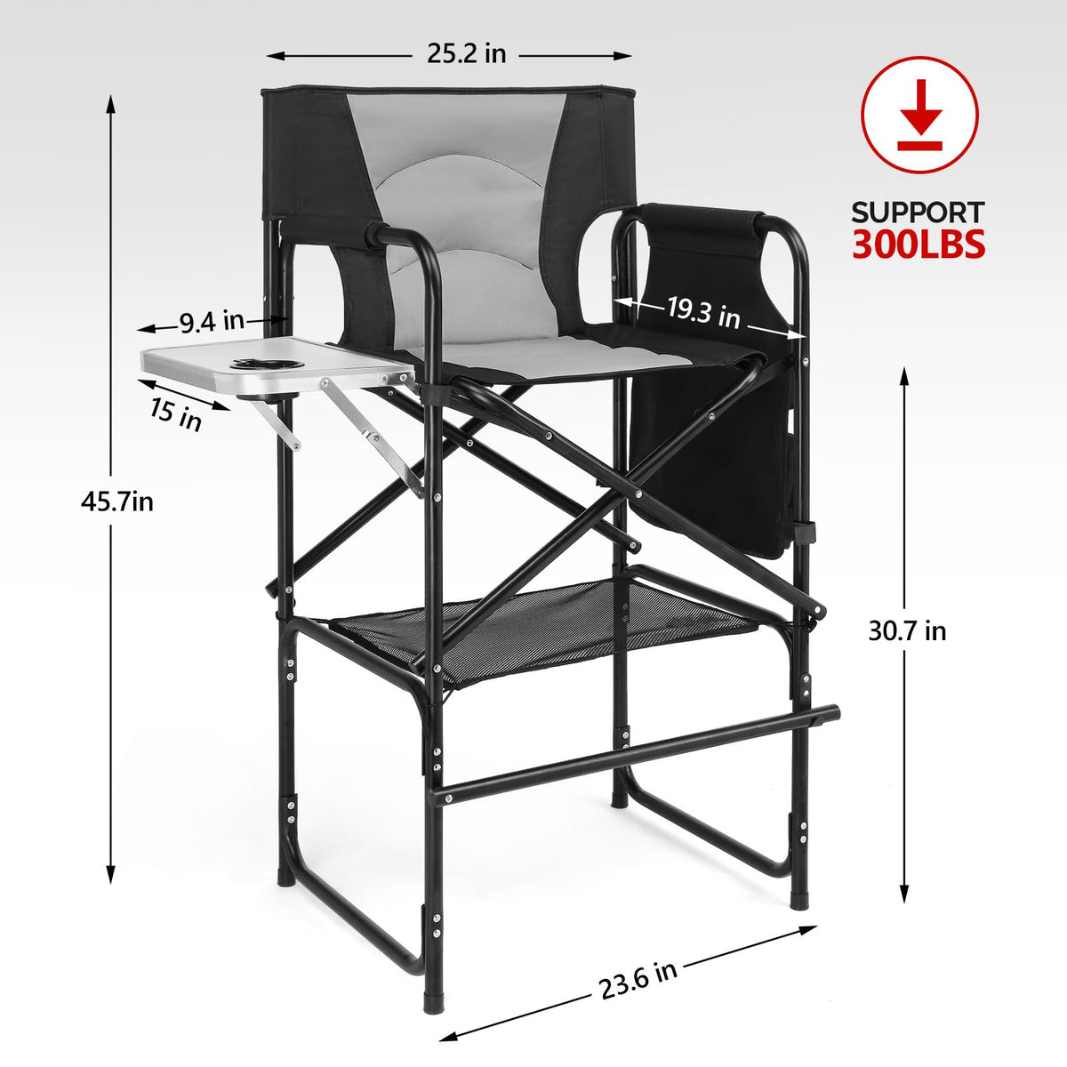 Extra Tall Portable Folding Makeup Artist Chair with Side Table C241