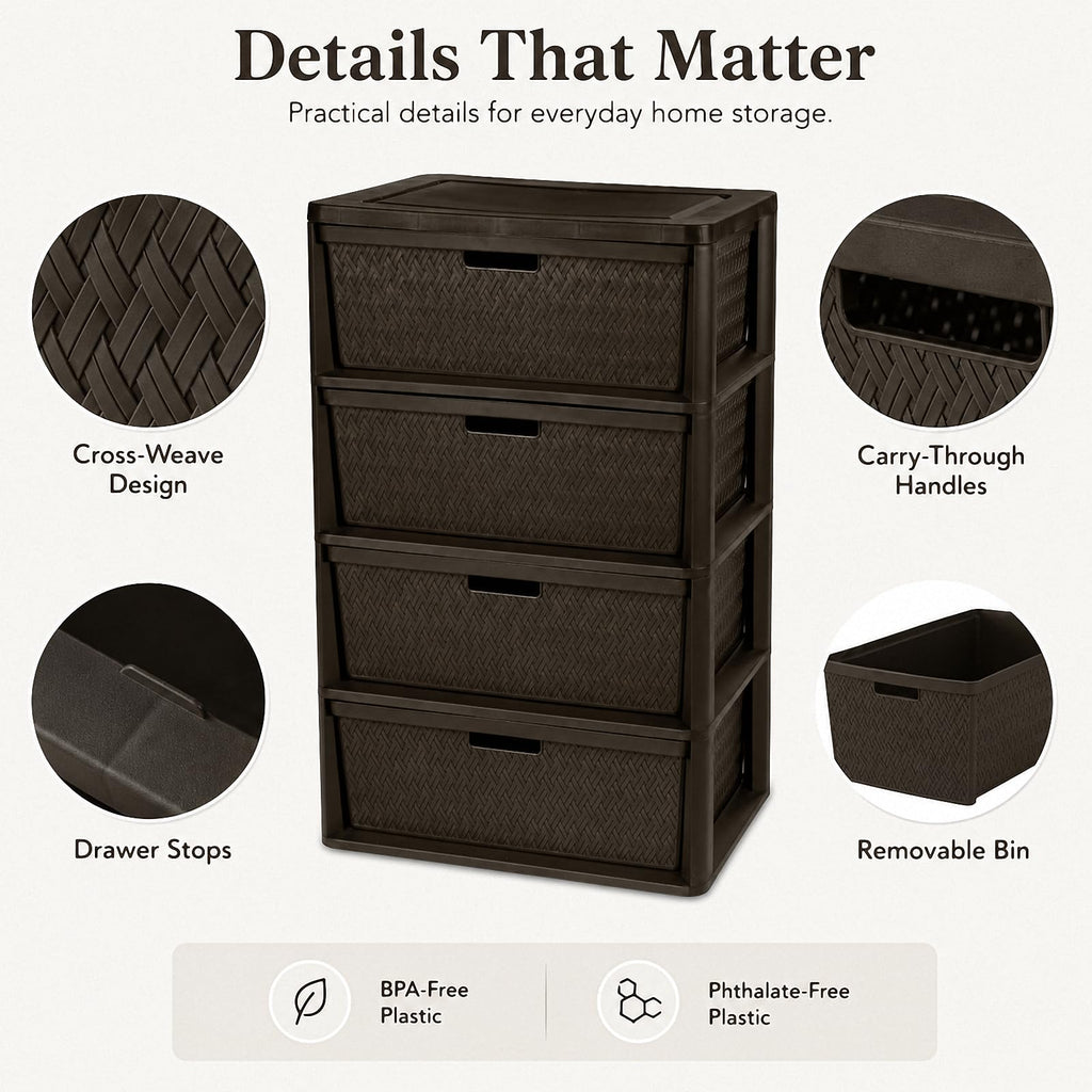 Brown 4 Drawer Plastic Storage Organizer N925996