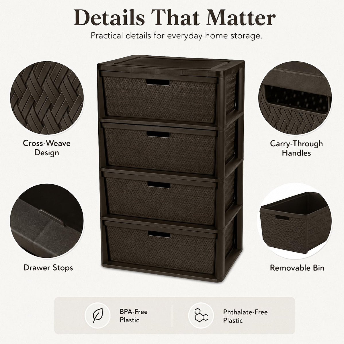 Brown 4 Drawer Plastic Storage Organizer N925996