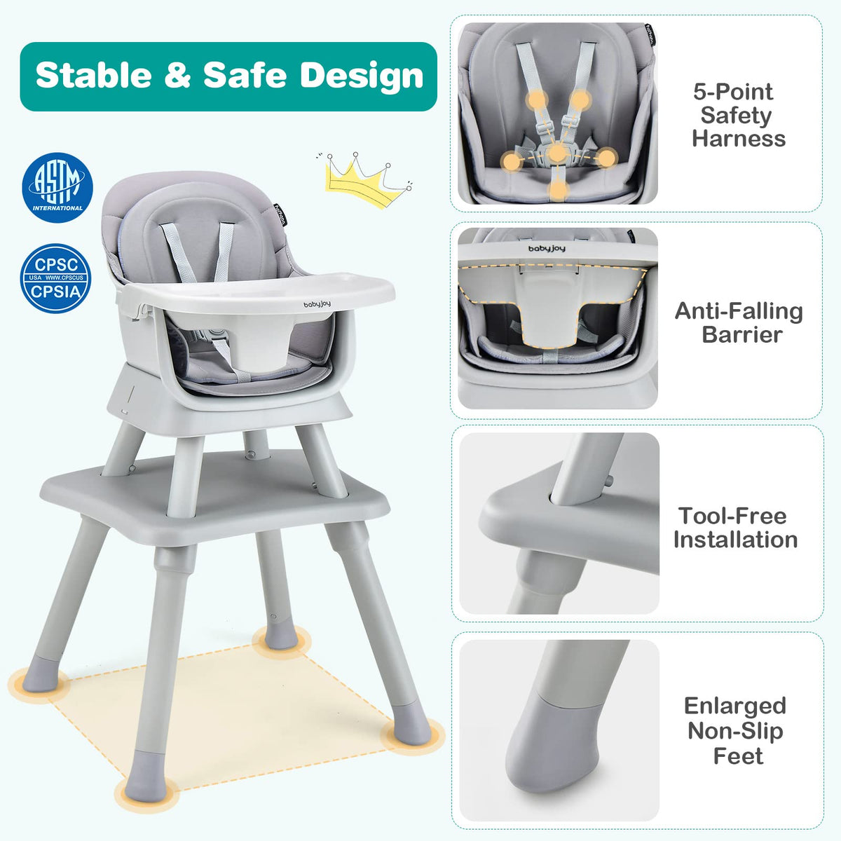 8 in 1 Convertible High Chair with Removable Tray D89393