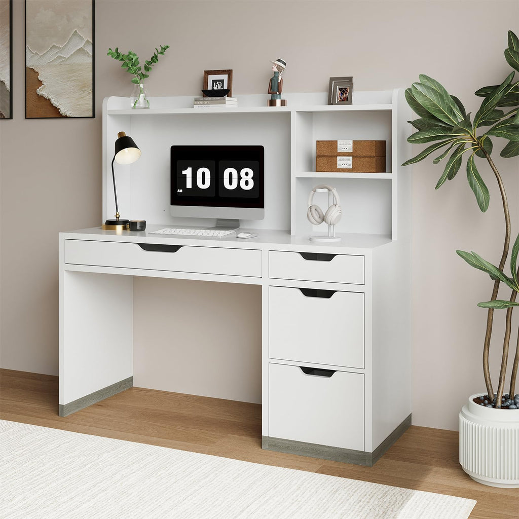 White Desk with Hutch and 4 Drawers M436972