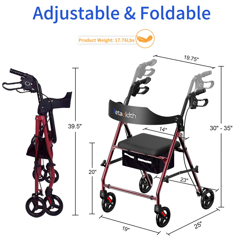 Foldable Rolling Walker with Seat H9242