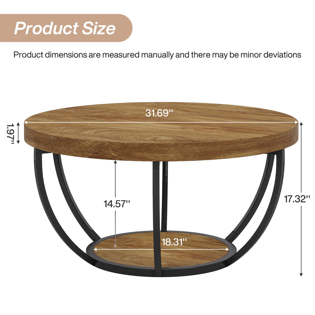 Round 2-Tier Wood Coffee Table with Storage D69878