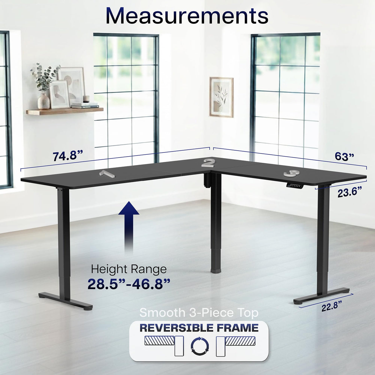 Black 75 x 63 in Corner Standing Desk H67278