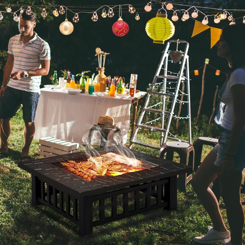 32in Square Metal Fire Pit Table U334