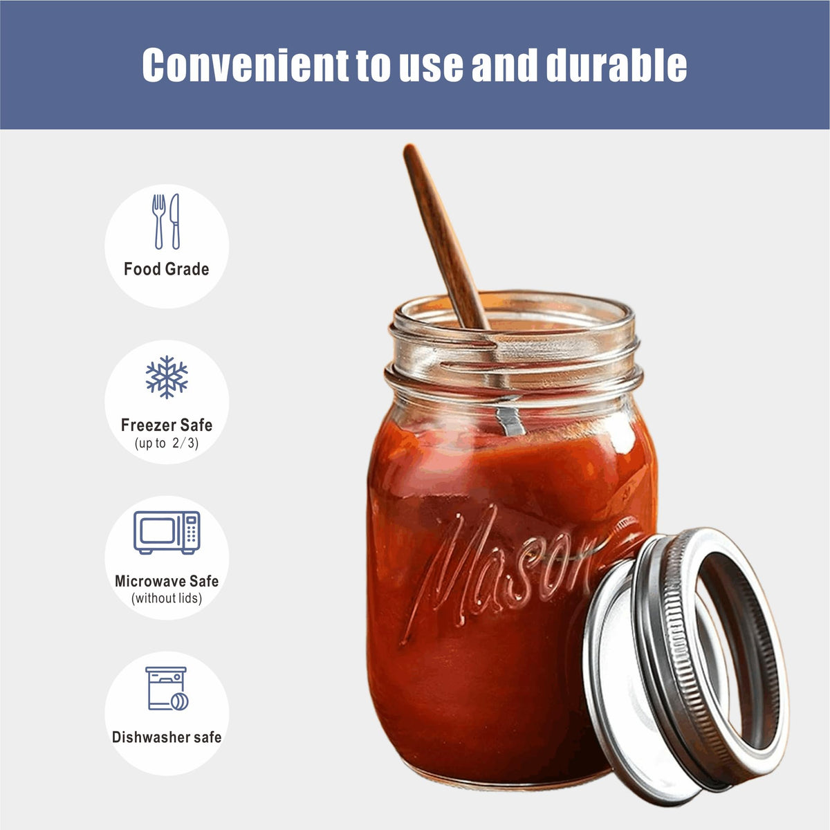 16 oz 6-Pack Regular Mouth Glass Mason Jars with Airtight Lids V6152