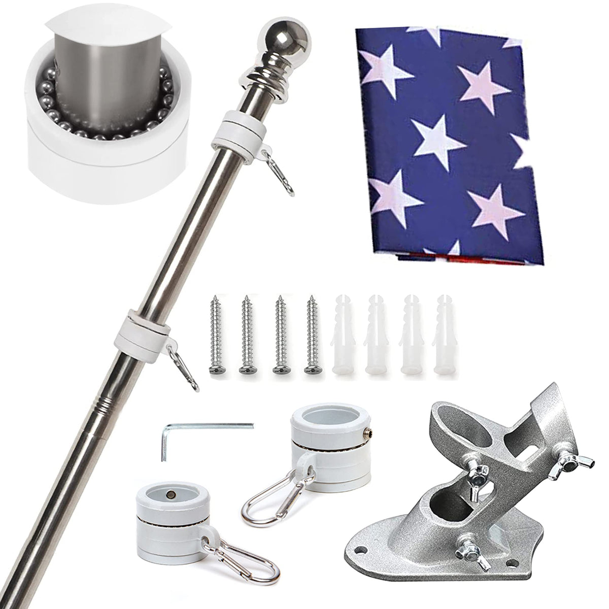 6FT Tangle Free Spinning Metal Flag Pole Kit with 3x5 Flag E1358