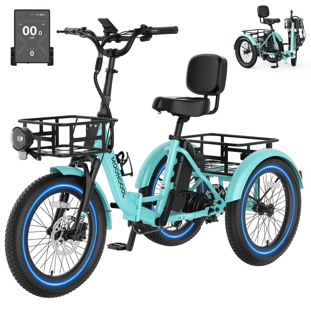 Electric Tricycle for Adults, 500W 20" Fat Tire Folding Trike O50018