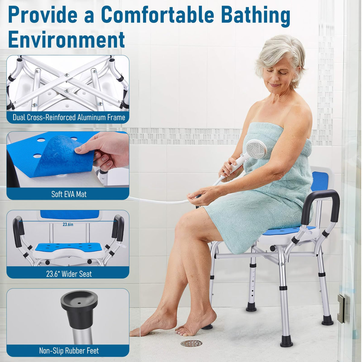 Shower Chair with Arms and Back, U-Shaped Seat P45139