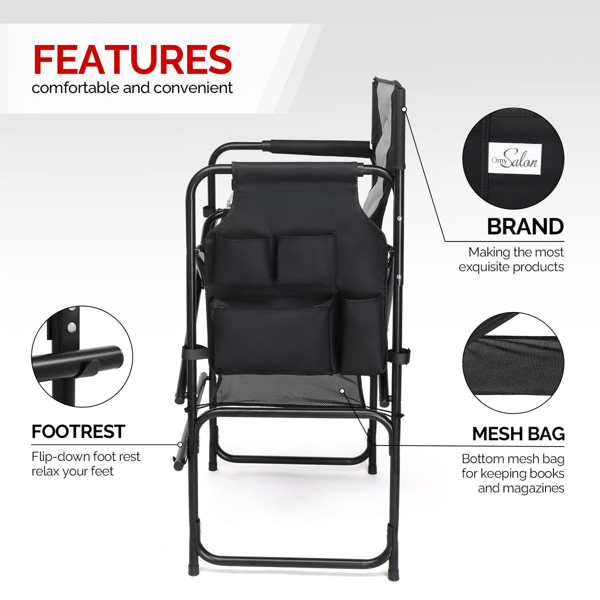 Extra Tall Portable Folding Makeup Artist Chair with Side Table C241