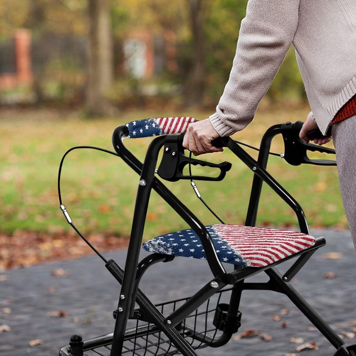 Blue White Star and Red Stripes Rollator Walker Seat and Backrest Covers L31432
