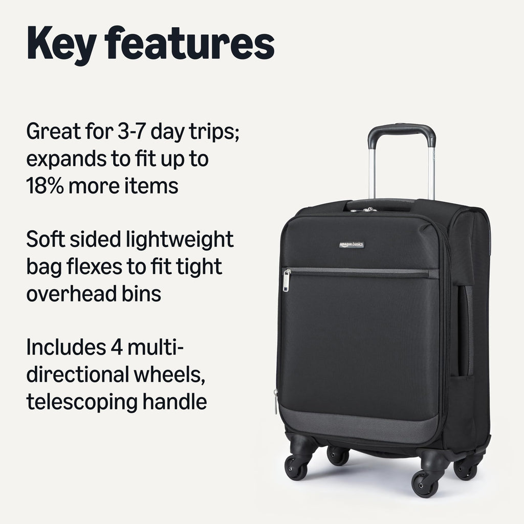 18" Medium Expandable Softside Suitcase with Spinner Wheels, Black Q543861