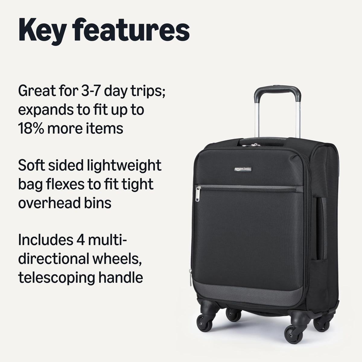 18" Medium Expandable Softside Suitcase with Spinner Wheels, Black Q543861