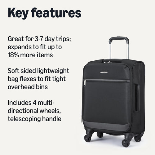 18" Medium Expandable Softside Suitcase with Spinner Wheels, Black Q543861