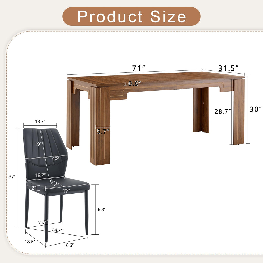 71" Farmhouse Dining Table Set for 8 with PU Leather Chairs K8017