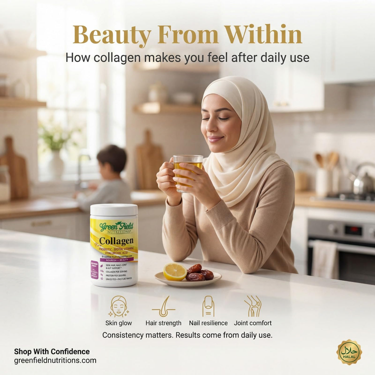 Halal Collagen Peptides Powder 9g Probiotic Biotin 277g N974