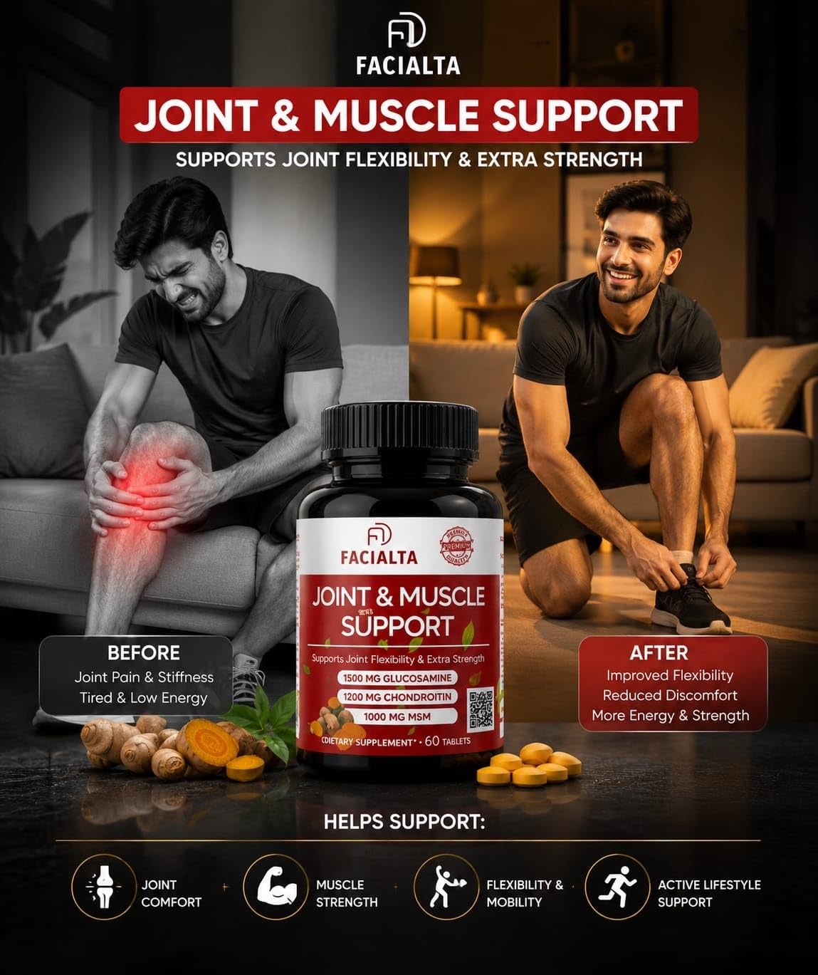 1500mg Glucosamine 1200mg Chondroitin 1000mg MSM 60 Tablets Joint Supplement M18656