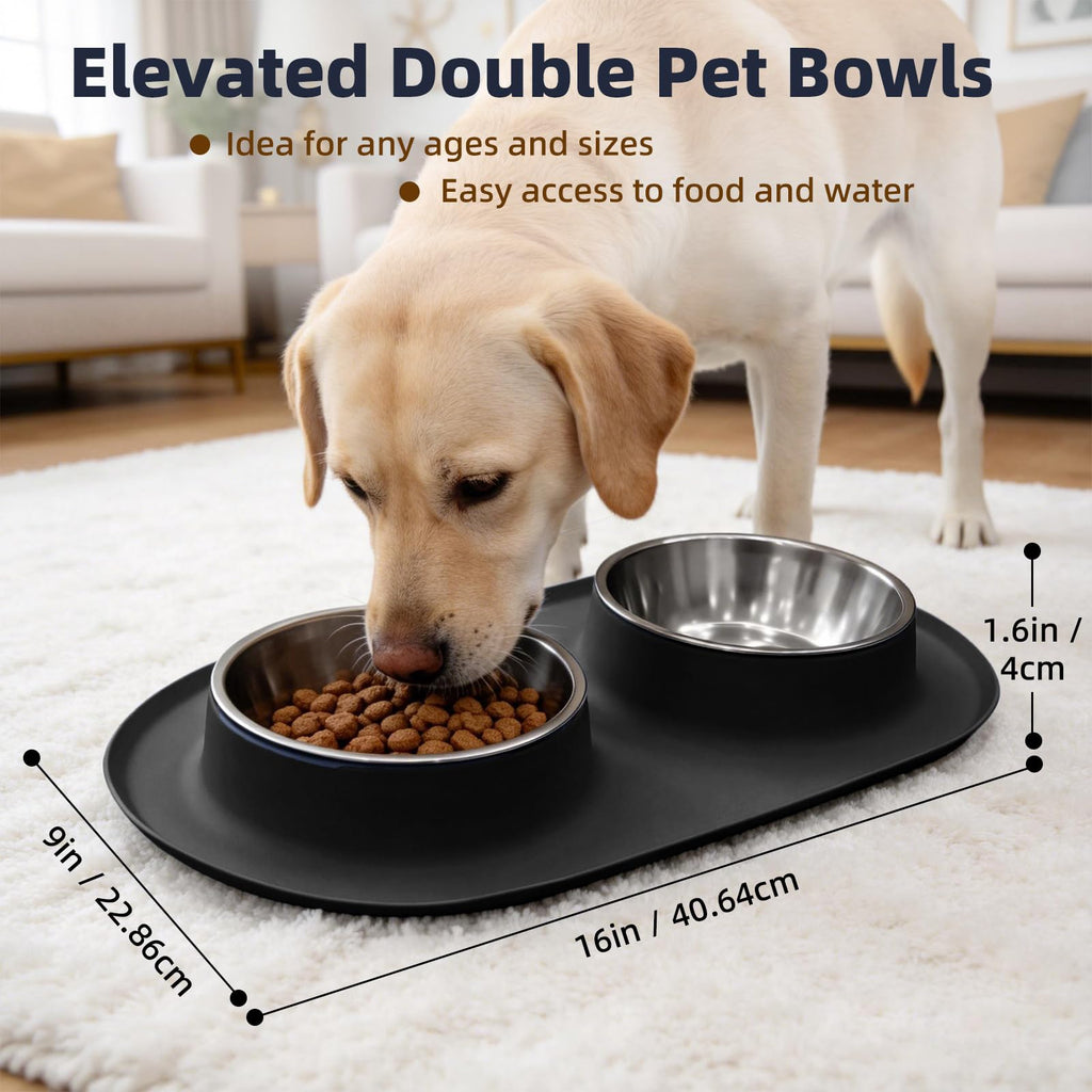 Stainless Steel Cat Food Bowls with Non-Slip Mat, 1.5 Cups Each A448258