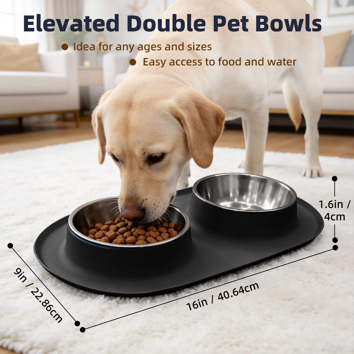 Stainless Steel Cat Food Bowls with Non-Slip Mat, 1.5 Cups Each A448258