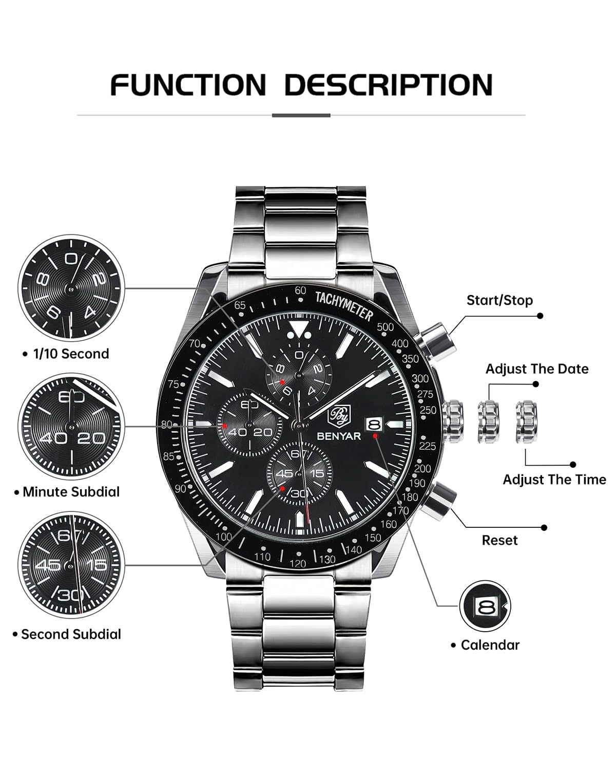 Analog Quartz Chronograph Waterproof Luminous Silicone Strap Watch M550967