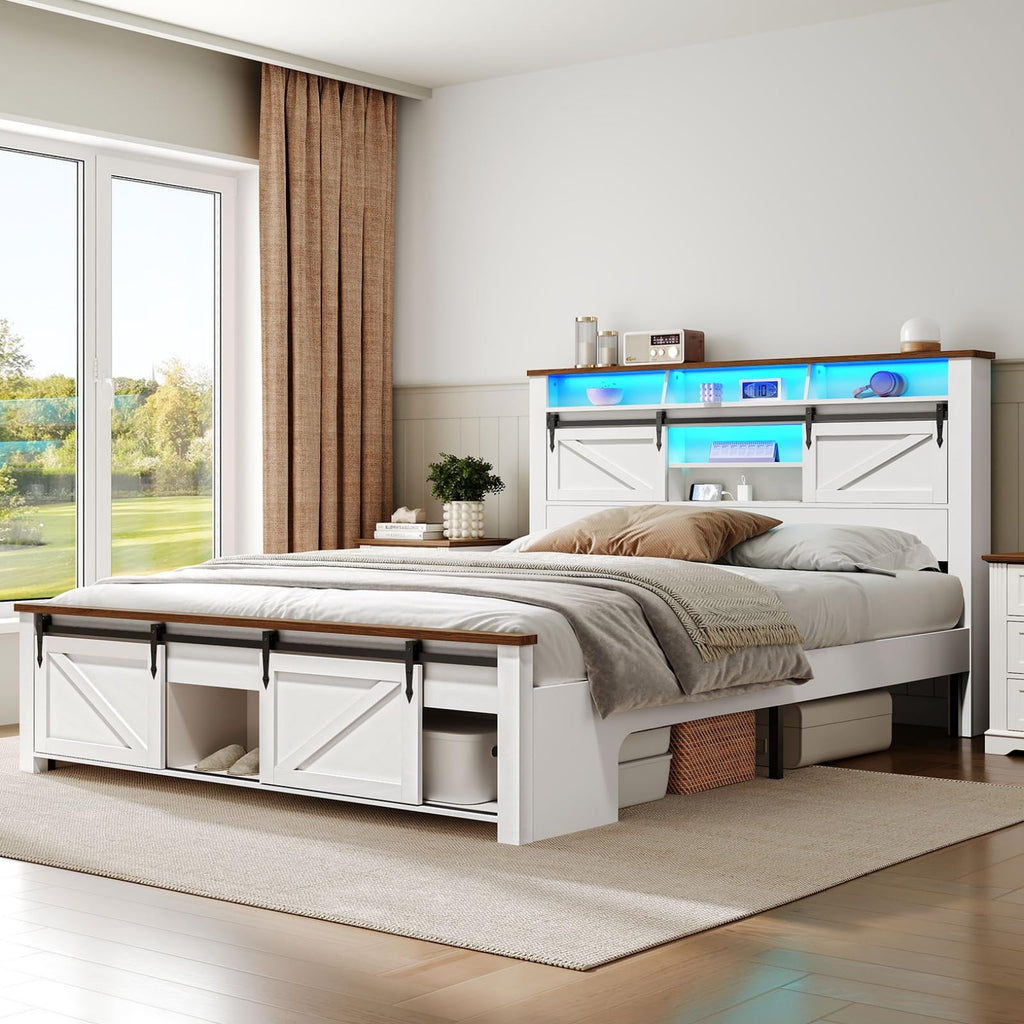 White and Walnut Full Size Storage Bed Frame I528