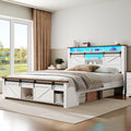 White and Walnut Full Size Storage Bed Frame I528
