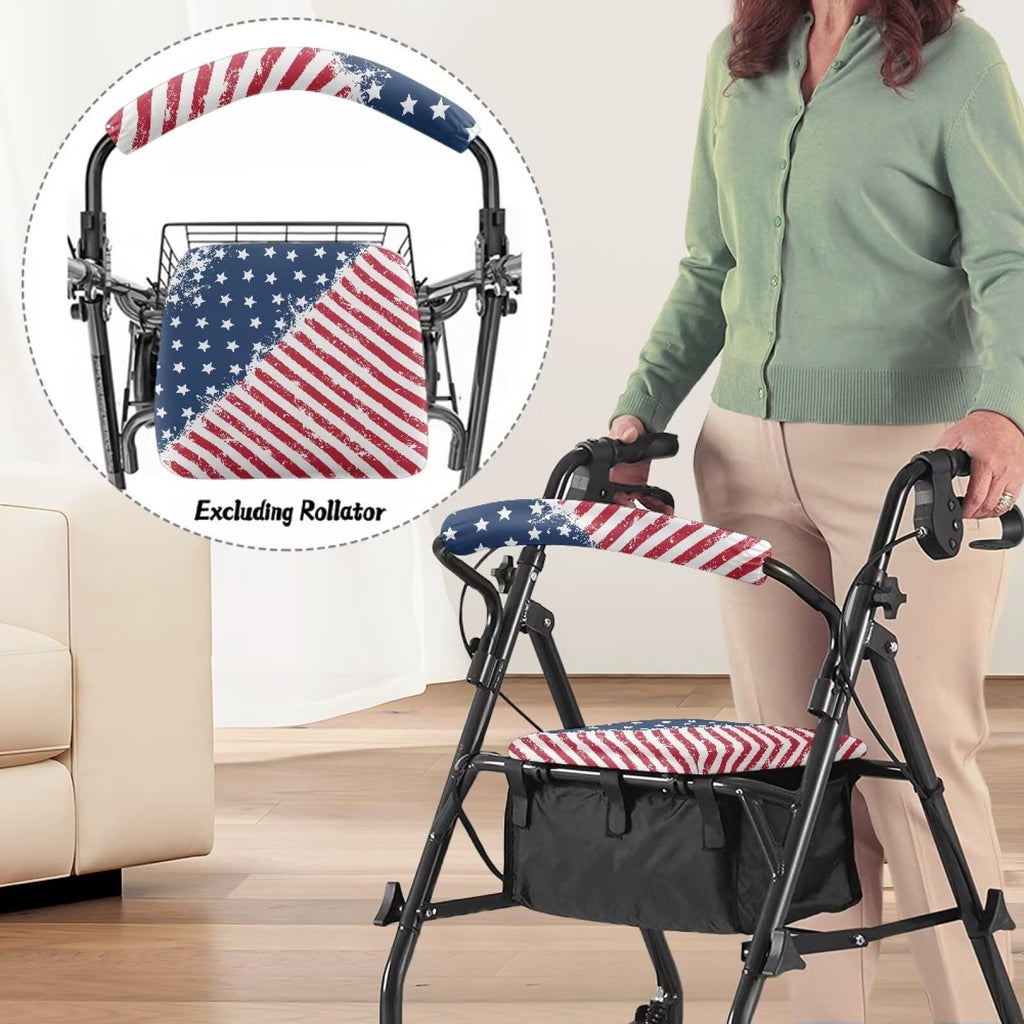Blue White Star and Red Stripes Rollator Walker Seat and Backrest Covers L31432