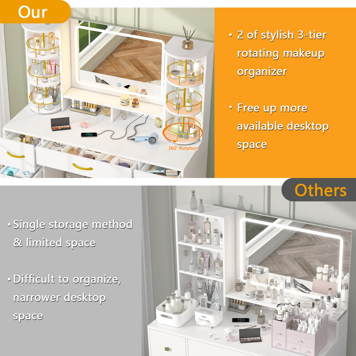 Vanity Desk with Mirror and Lights, 7 Drawers T848075